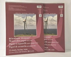 Two Pads Strathmore Windpower Watercolor Paper 400 Series 15 Pages Each 11×15