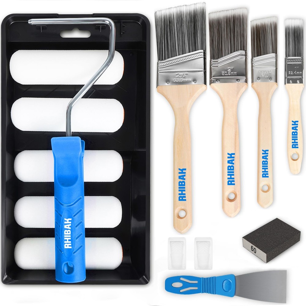 Rhibak Paint Roller Kit, Brushes and 4 Inch Small, Black, Blue, White