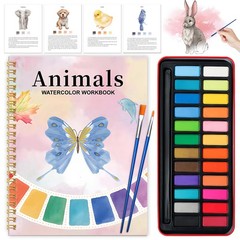 Watercolor Workbook – Coloring Book Beginner Friendly Painting Kit, Watercolo…