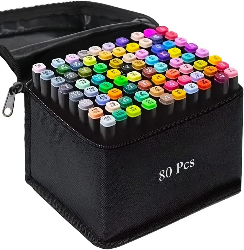 80-Color Dual Tip Alcohol Marker Set Art Drawing Pens with Storage Case
