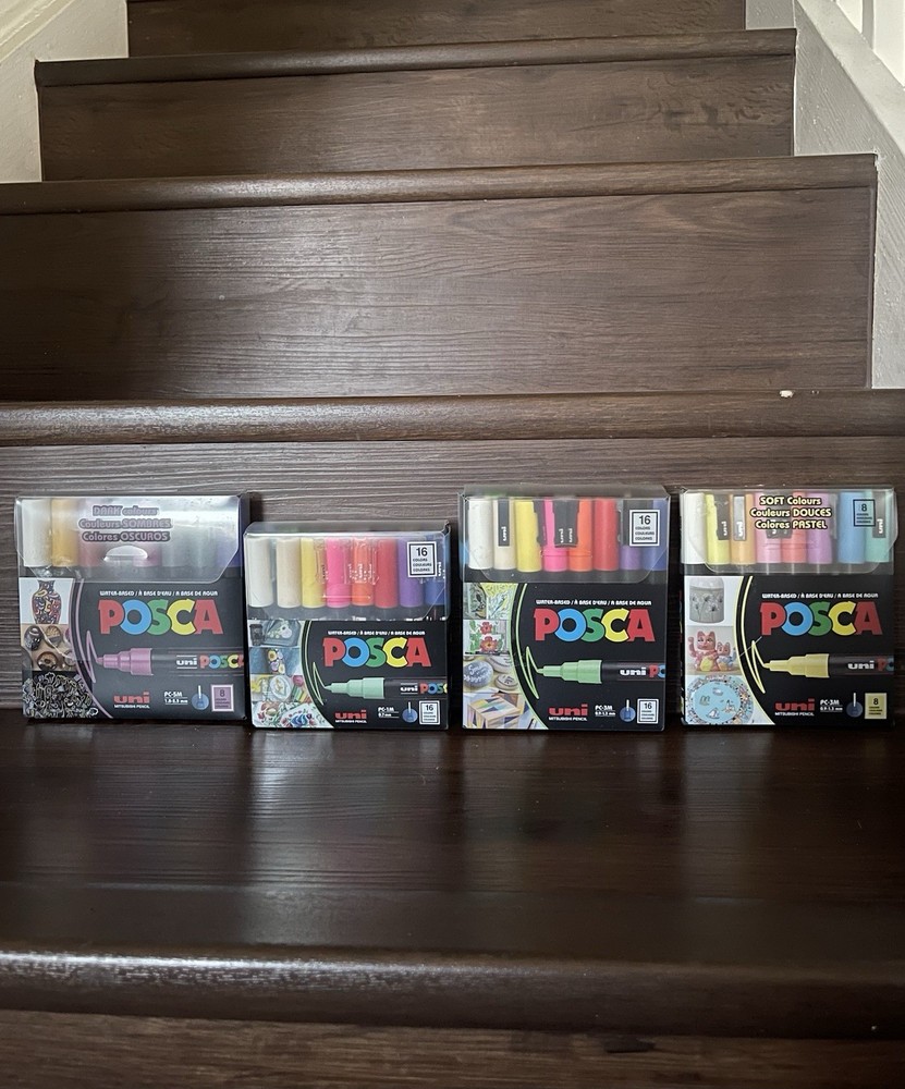 Posca Paint Marker Pen Bundle – 4 Packs of 8 & 16 Colors (PC-1m, 3m, and 5m)