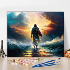 Tumovo Jesus Walking on Water DIY Paint by Number Kit – Sunset Scene on 16X20Inc