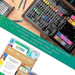 144-Piece Art Set in Wooden Box with Drawer – Art Set for Adults, Teens, Kids