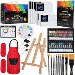 59pcs Acrylic Paint Set – Art Supplies Kit with 24 Non-Toxic Paints, Easel, B…