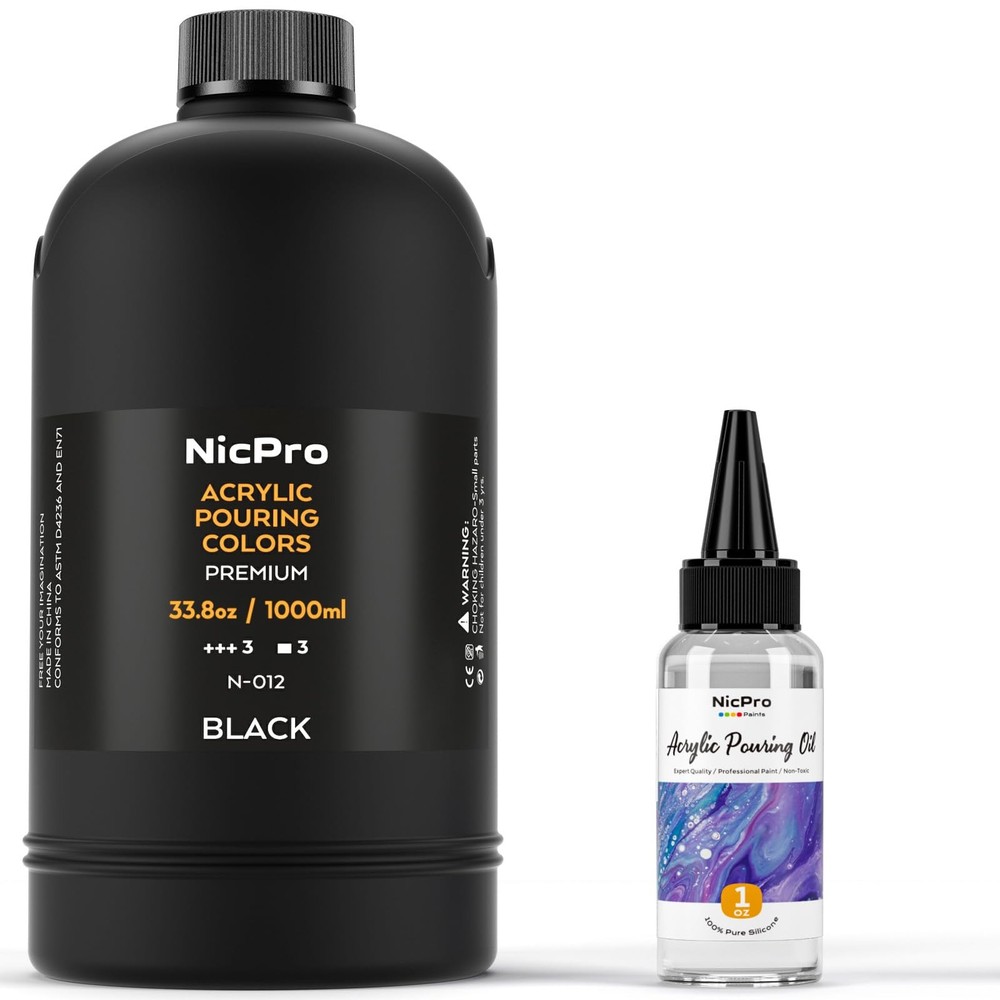Nicpro Jet Black Color Acrylic Pour 33.8 Fl Oz (Pack of 1), 33.8oz-black