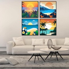 4 Pack Paint by Numbers for Adults and Kids Beginner，Landscape-Beach DIY Acry…