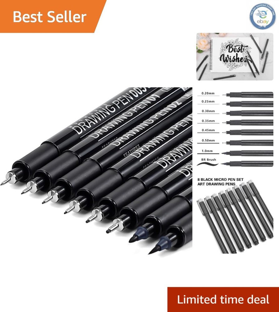 Archival Quality 8-Piece Fineliner Ink Pen Set for Sketching and Writing