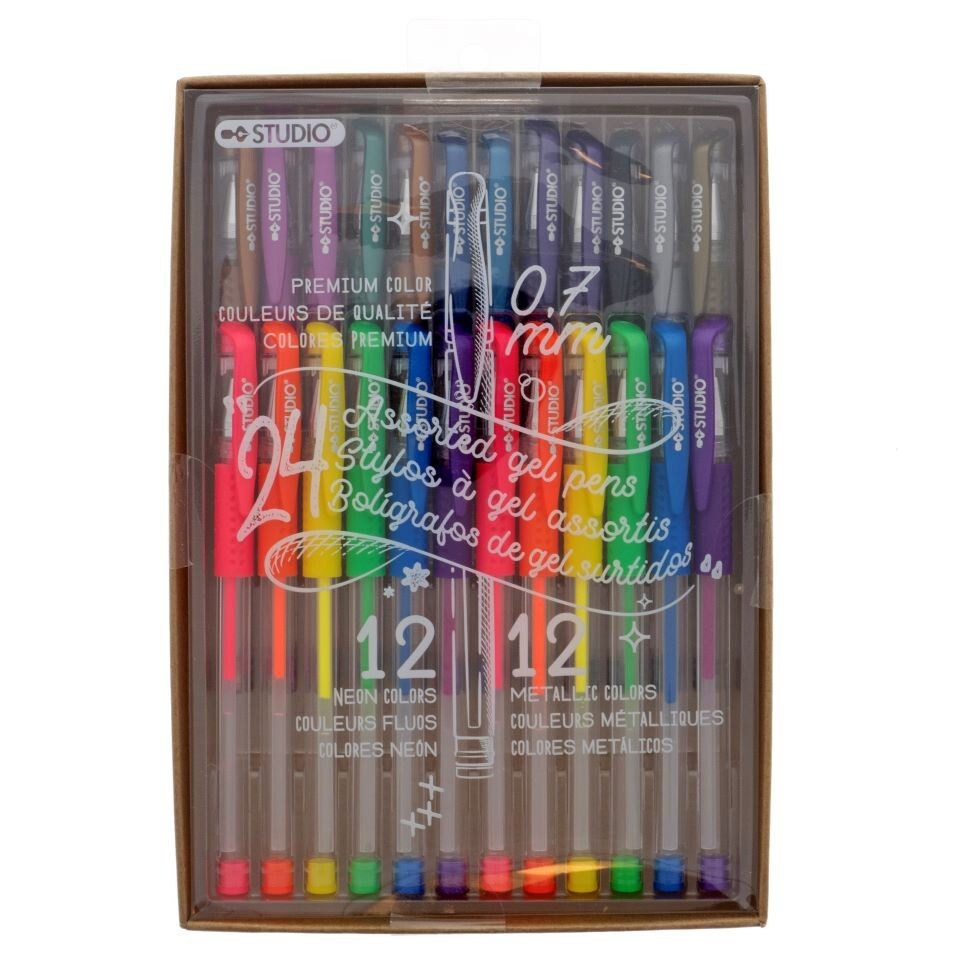 Studio 12 neon colors & 12 metallic colors Gel Pens 0.7mm FREE SHIPPING