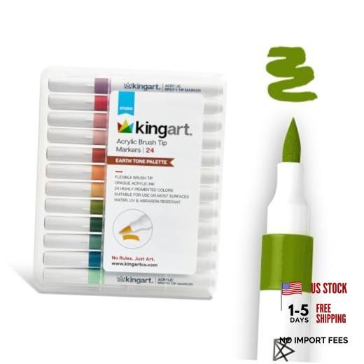 24-Piece Acrylic Paint Brush Tip Marker Set – Flexible Fiber Brush Earth Tone