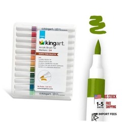 24-Piece Acrylic Paint Brush Tip Marker Set – Flexible Fiber Brush Earth Tone