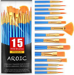 Acrylic Paint Brush Set, 15 Pcs Nylon Hair Paint Brushes for All Purpose Oil …