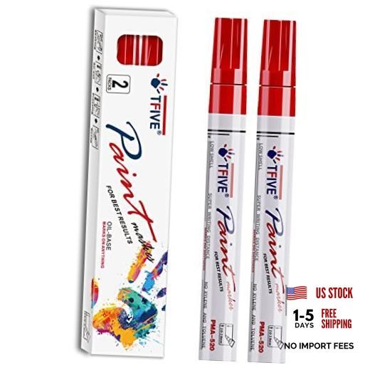 Permanent Paint Marker Pens – 2 Count Oil Based Marker Pen, Medium Tip, Red