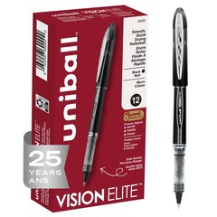 uni-ball Vision Elite Rollerball Pens Fine Point 12 Count (Pack of 1), Black