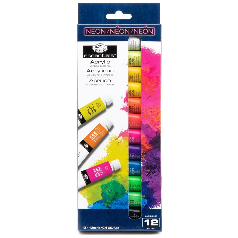 Royal Langnickel essentials 12 NEON ACRYLIC ARTIST COLORS PAINT SET Water Based