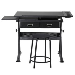 Drafting Desk Drawing Table 9 Levels Adjustable angle w/ Stool Arts Crafts Black