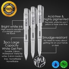 3 Pack Silver Gel Pens 1mm Fine Point Ink for Black Paper Drawing Journaling