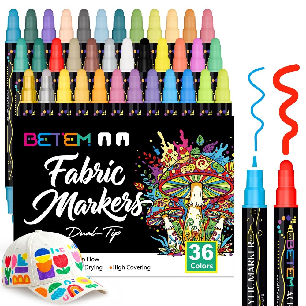 36 Colors Dual Tip Acrylic Paint Markers, Fabric Decorating Kits Premium Wate…