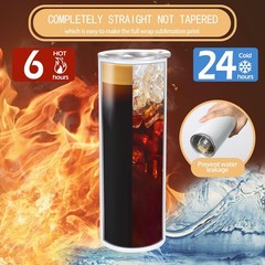16 Pack Sublimation Tumblers Edge Blanks Skinny Straight Bulk 20 oz, Stainles…