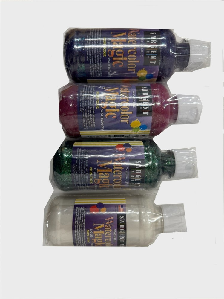 Sargent Art 8-Ounce Watercolor Magic 4-PACK Pearl White, Green, Violet, Magenta