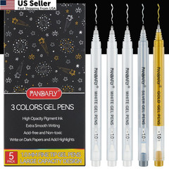 PANDAFLY 5pk Gold Silver White Gel Pens 1mm Fine Point Opaque Archival Ink Artis