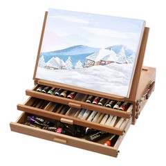 Adjustable Beech Wood Tabletop Easel with 3 Drawers & Storage