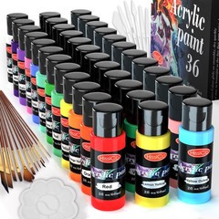 55PCS Acrylic Paint Set of 36 Colors 2fl oz 60ml Bottles 12 Brushes,Non Toxic…