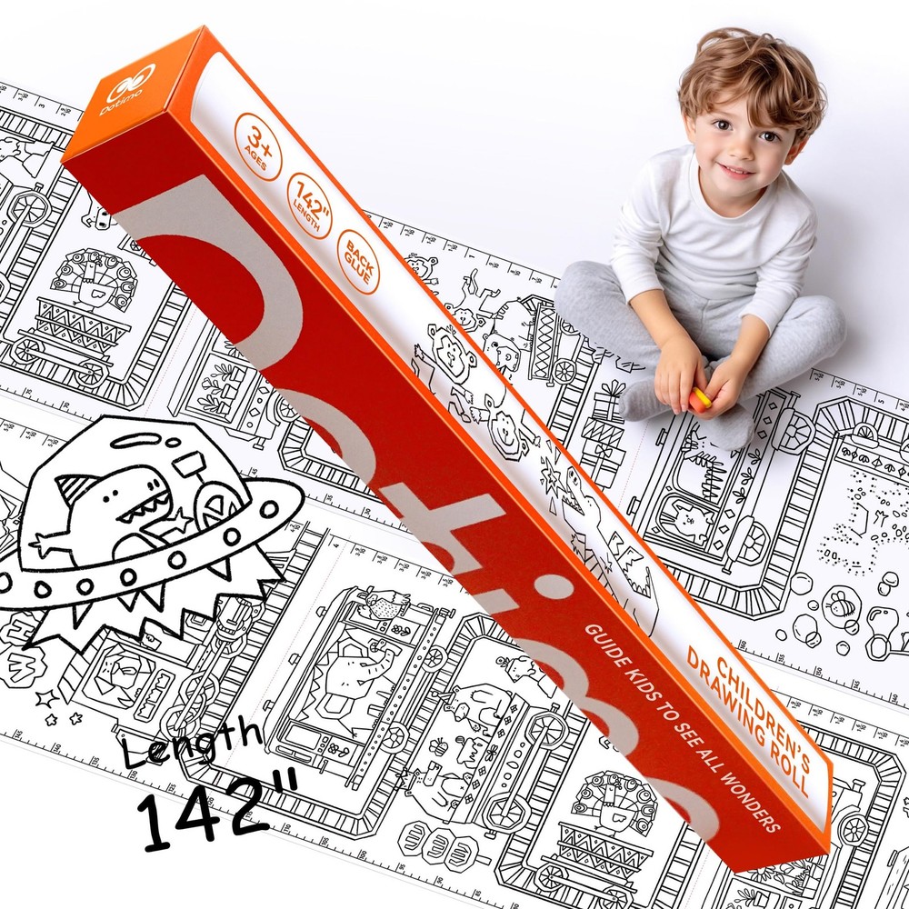 142″ x 15.8″ Dotimo Sticky Drawing Roll for Kids, Coloring Paper Roll, Train