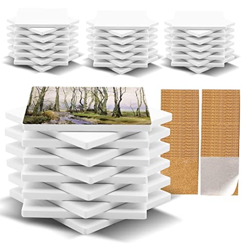48 Pack Sublimation Blanks Coasters Bulk, 4 Inch Glossy White Glazed 48PCS