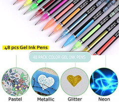 48 Packs Glitter Metallic Gel Pen Set Coloring Neon Pens Set for Adult Coloring