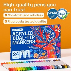 ARTISTRO 24 Acrylic Paint Markers – Paint Pens for Drawing, Brush + Fine Tips –