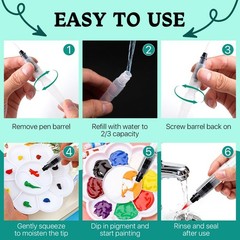 60 PCS Watercolor Brush Pens Refillable Leakproof 6 Assorted Tips Painting