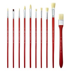 XDT#989-1 Assorted Art Brush Set 10Pc X-Long Handle Acrylic Oil Watercolor