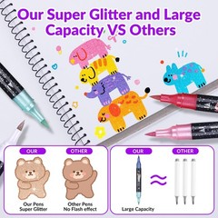 Glitter Brush Markers Pens,24 Colors Dual Tip Glitter Pens Set 12 Pack Metall…