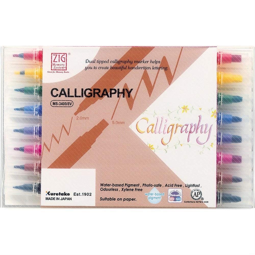 Zig Memory System Blending Calligraphy Set – 2mm & 5mm, Set of 8, Dual Tip