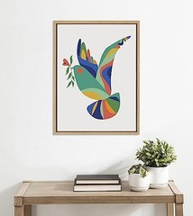 Sylvie Bird of Peace Framed Canvas Wall Art by Rachel Lee 18L” x 24W” Natural
