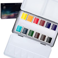 Professional Watercolor Paint Set – 12 Classic Colors Half Pan Water Color Pa…