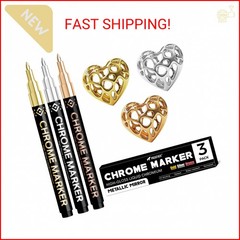 Pagather 3Pcs Chrome Paint Markers, Permanent Mirror Liquid Chrome Pens for Plas