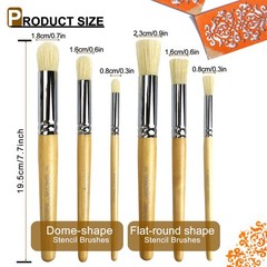 GACDR Wooden Stencil Brush Set, 6 Pieces Natural Hog Bristle Medium,