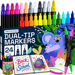 ARTISTRO 24 Precision Dual-Tip Acrylic Paint 1 Count (Pack of 24), Multicolor