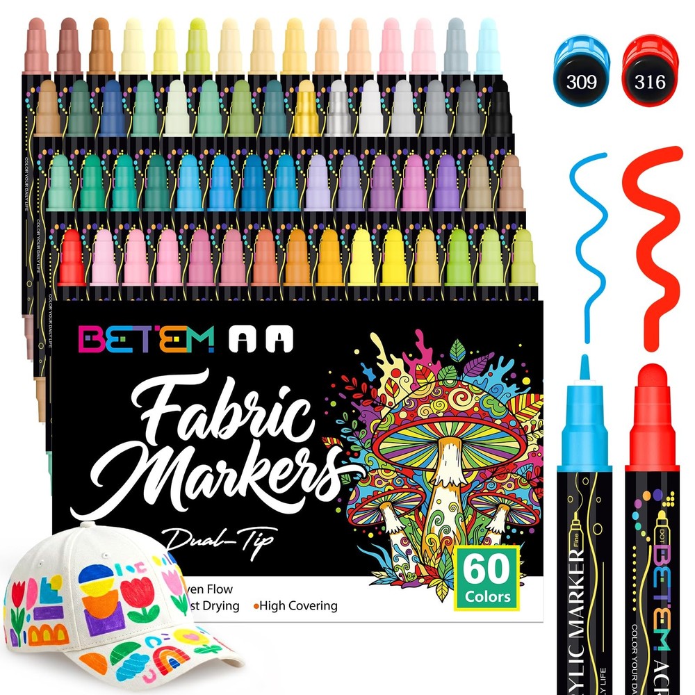 60 Colors Dual Tip Acrylic Paint Pens Markers, Fabric Decorating Kits Premium…