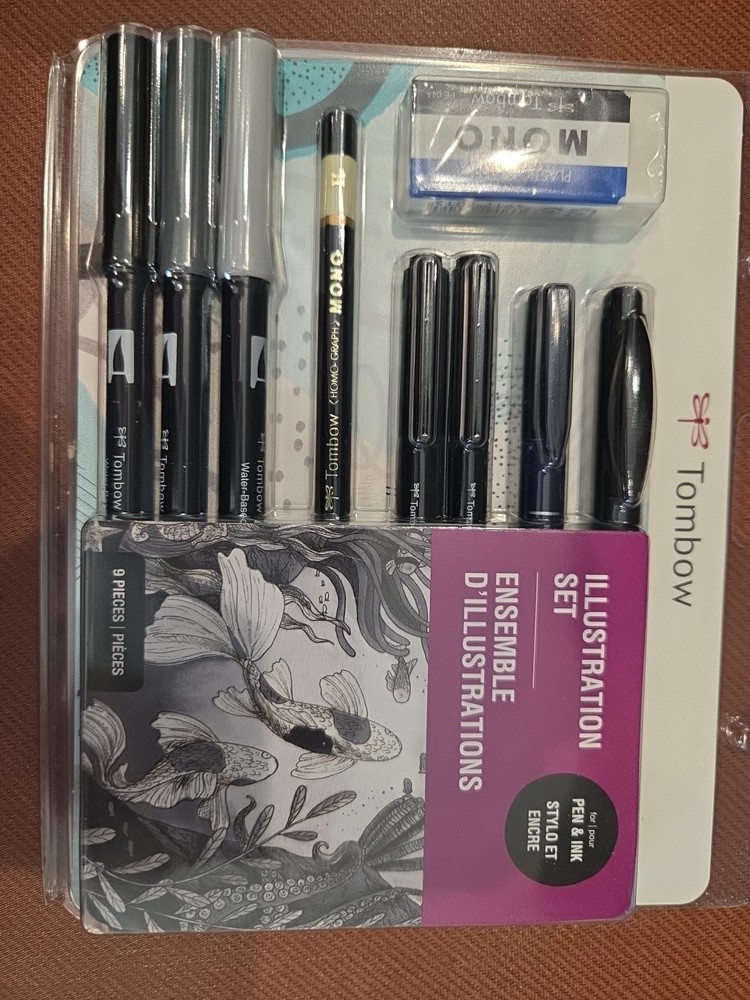 TOMBOW ILLUSTRATION SET – PEN AND INK – 9 PIECES–NEW–