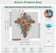 Kulvci Cross Flower Diamond Art Painting Kits for 12×12 inches, Multicolor