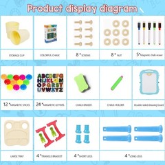 Easel for Kids Double Sided Adjustable Magnetic Art Board with Accessories Blue