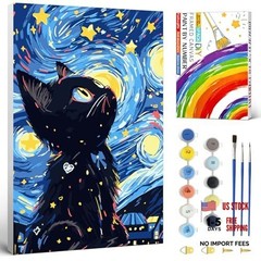 Black Cat Paint by Numbers Kit for Adults with Framed(8×12 B001-Cat-20x30cm