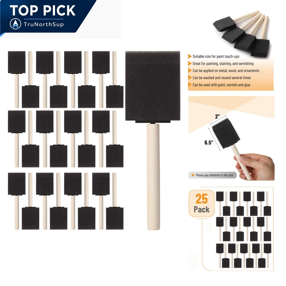 Bates Foam Paint Brushes 2 Inch 25 Pack Black Foam Brushes for Painting Stain…