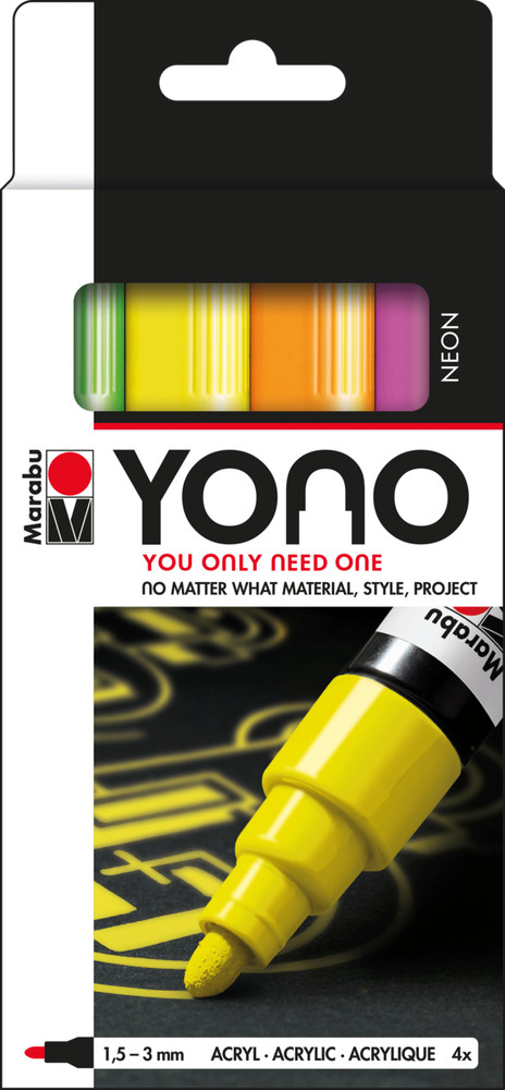 Marabu Yono Marker Pen Sets, Fine Bullet Tip, Works On Any Surface, Metal, Glass