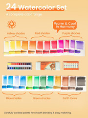 24 Colors Watercolor Paint Set, Intermediate Watercolor with Smooth Mixing Vibra