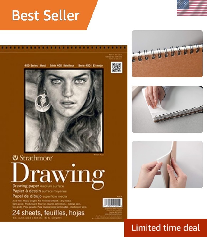 Versatile 8×10 Medium Drawing Pad – 24 Sheets for Pencil, Charcoal, and Paint
