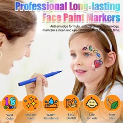 Drawdart 18 Colors Face Painting Markers – Water Resistant, 18