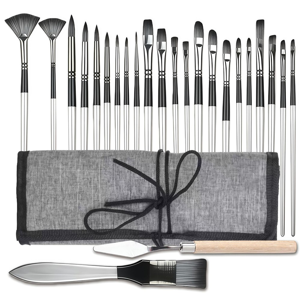 25pcs Paint Brush Set, Professional Artist Paint Brushes for Acrylic Painting…